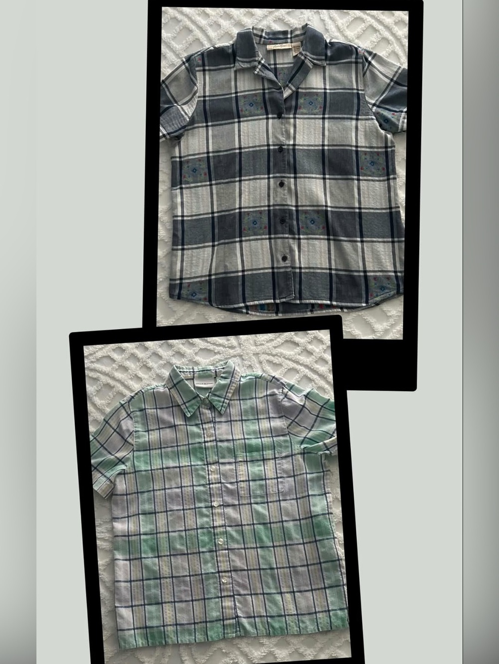 Women's camp shirts 
Alfred Dunner pastel size 12 & Angelique plaid size large